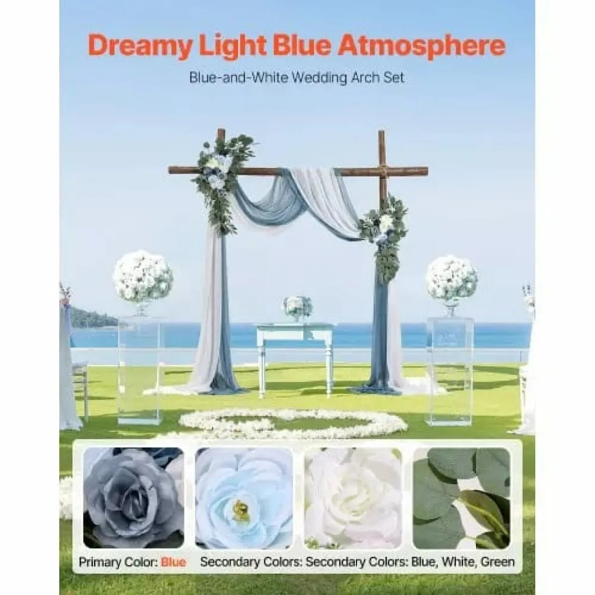 Artificial Wedding Arch Flowers Kit Blue With 2 Pc - Image 4