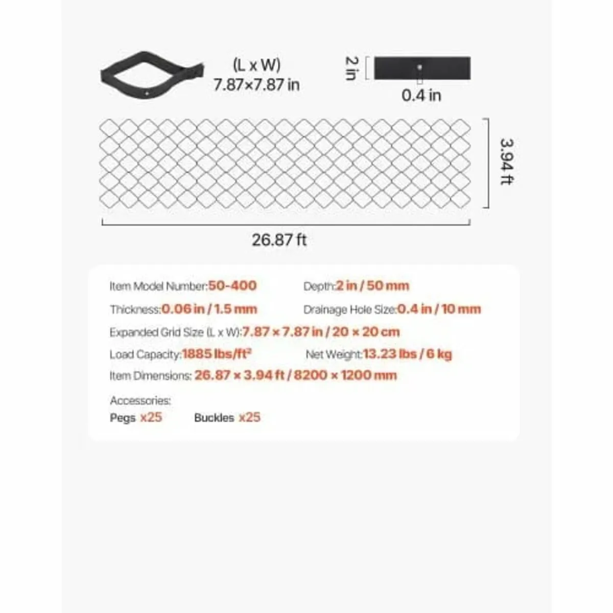 Ground Grid 2-Inch Deep Geocell Grid 26.87x3.94FT - Image 2