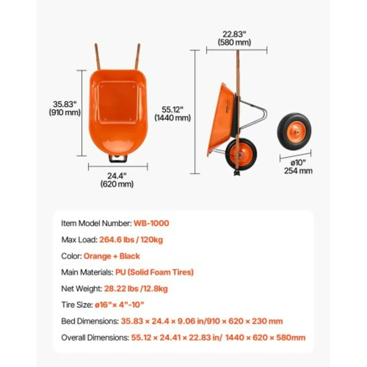 Wheelbarrow Cart One Wheel Garden Dump Cart 330 lb - Image 2
