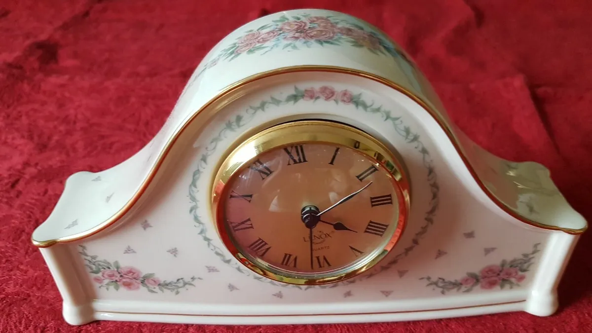 Lenox Porcelain Floral Mantle Clock Made In USA - Image 3