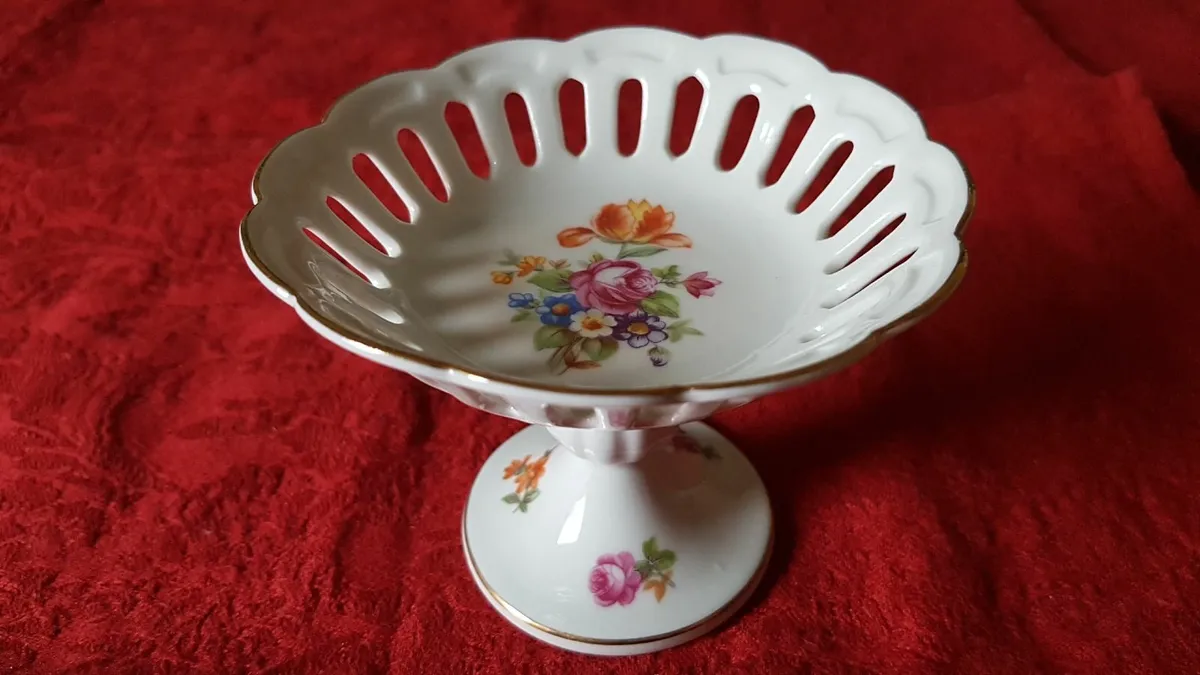 German Porcelain Reticulated Mini Pedestal Compote - Image 1