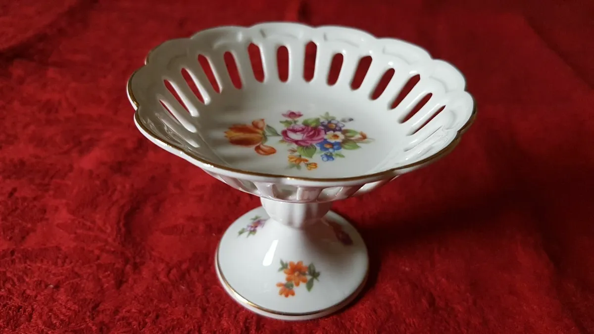 German Porcelain Reticulated Mini Pedestal Compote - Image 2