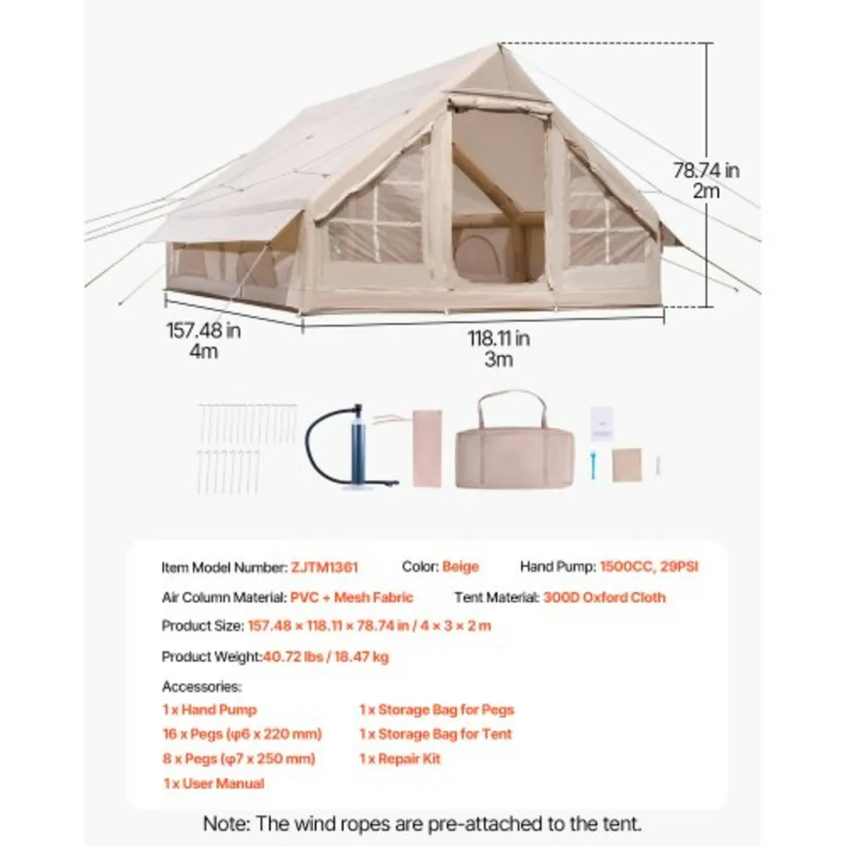 Inflatable Tent for Camping 5-8 Person Glamping Te - Image 2