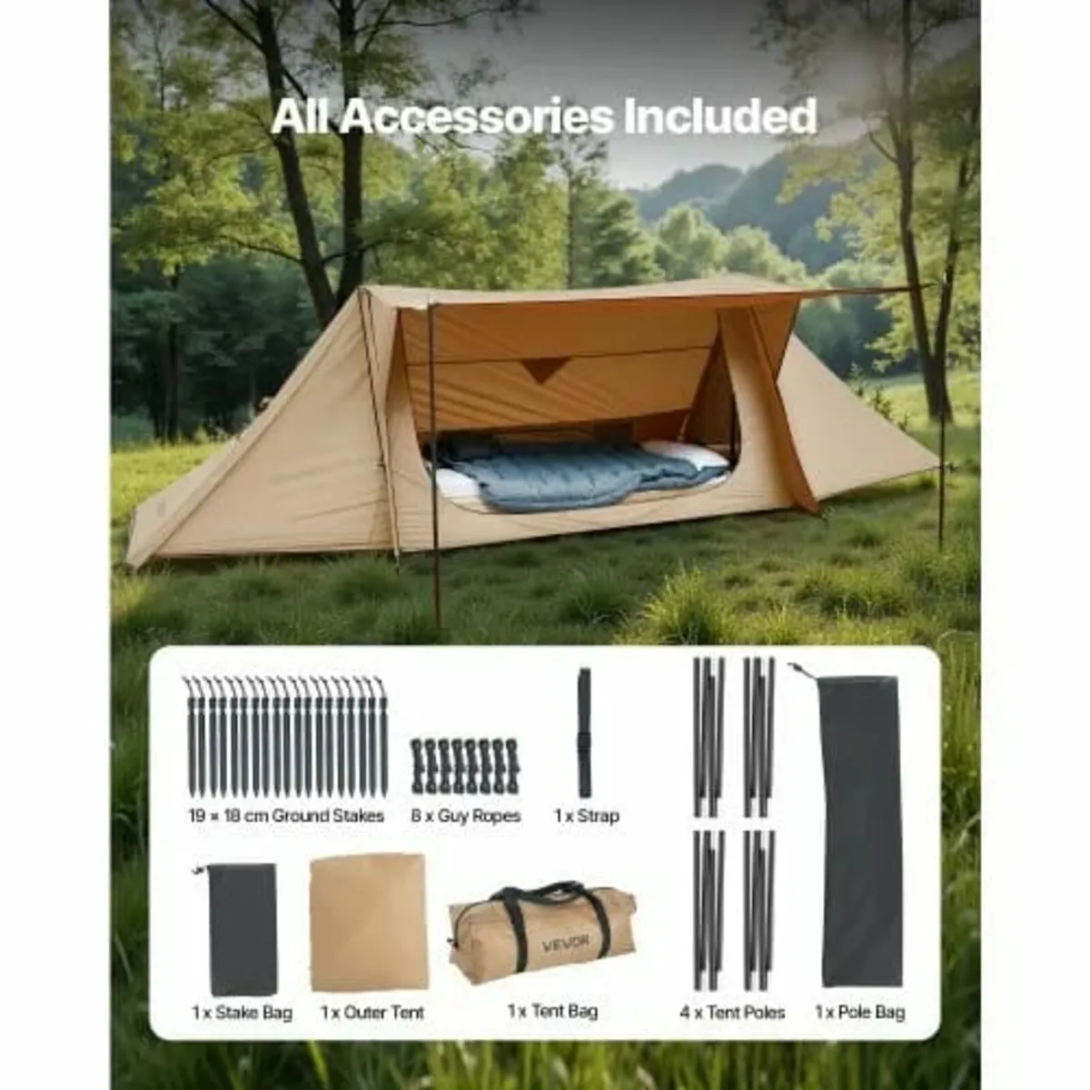 Lightweight Hot Tent with Stove Jack & 2 Tarp Pole - Image 2