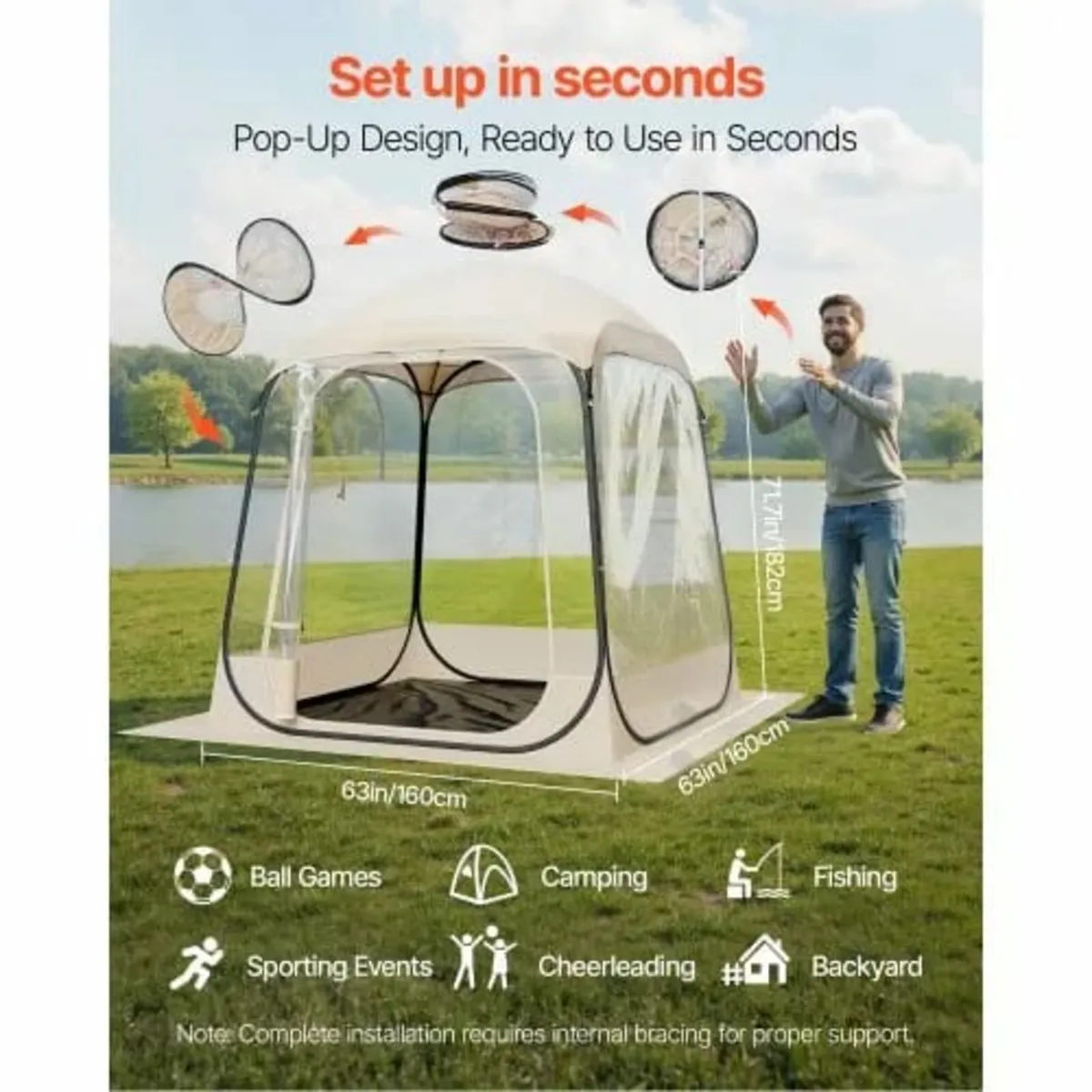 Pop up Sports Tent 63x63 in Outdoor Clear Bubble T - Image 4
