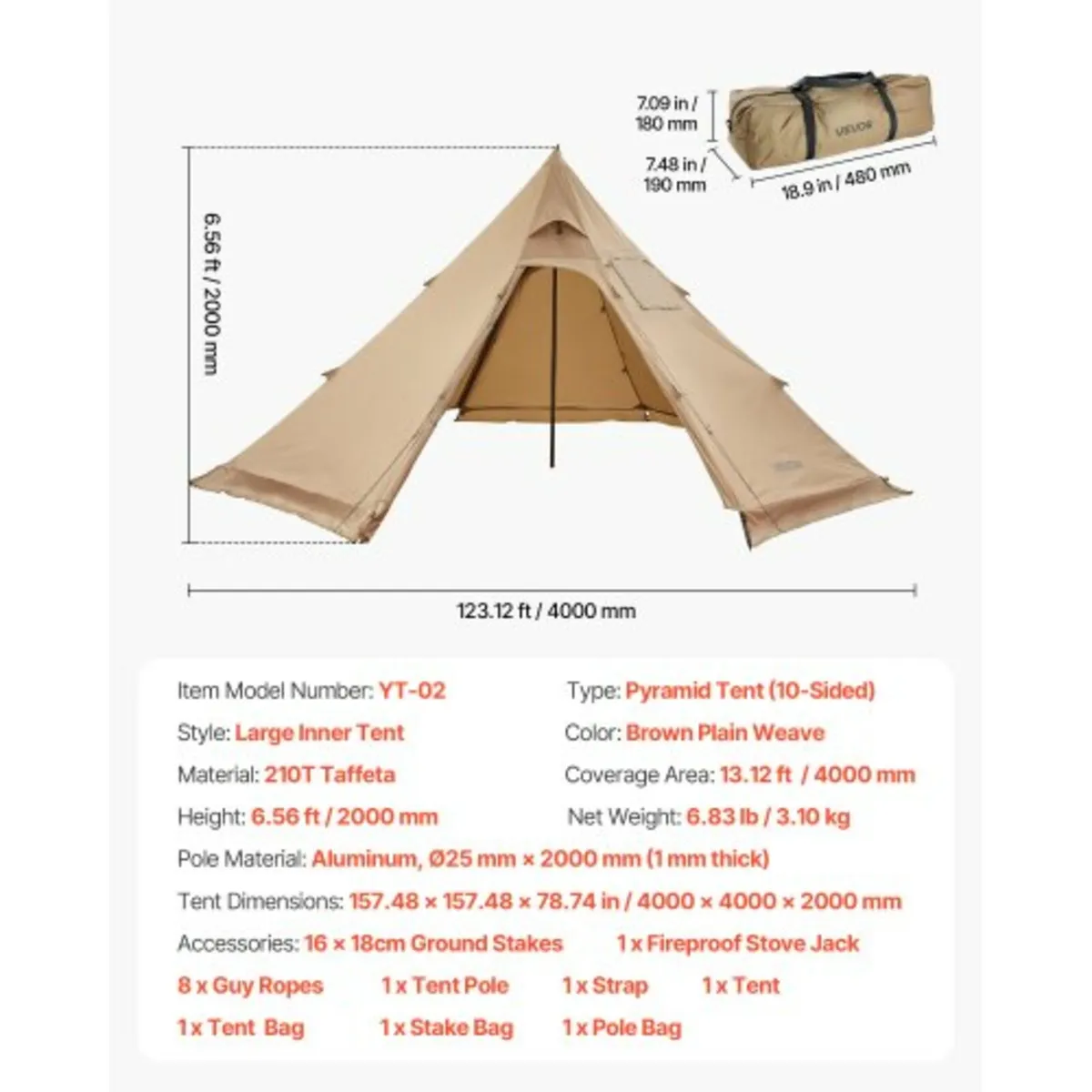 Tipi Hot Tent with Stove Jack Waterproof Portable - Image 2