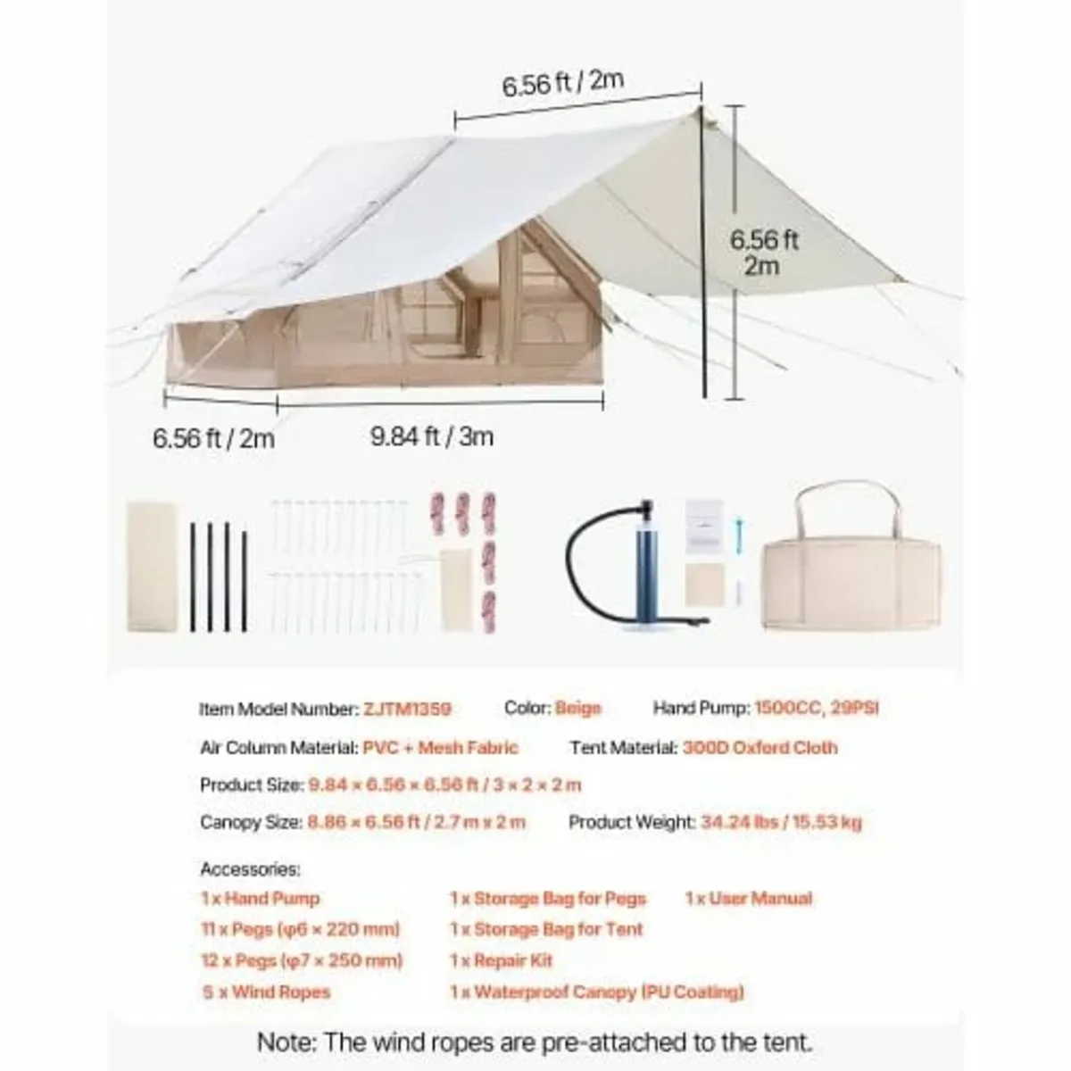 Inflatable Tent for Camping 3-5 Person Glamping Te - Image 2
