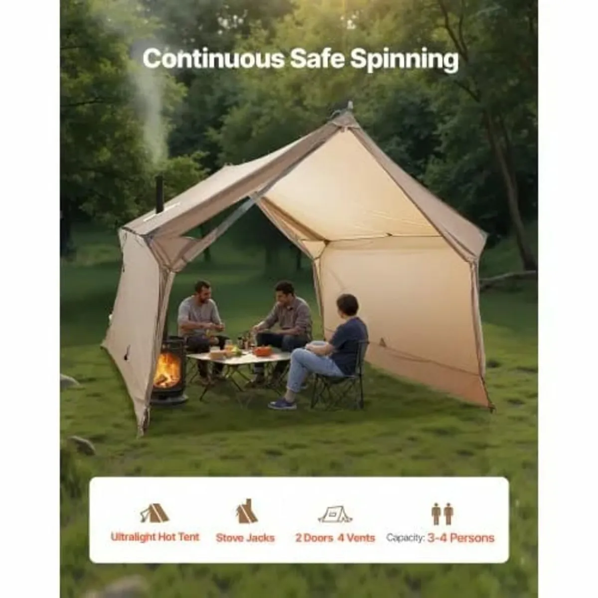 Cabin Hot Tent with Stove Jack Lightweight Waterpr - Image 4