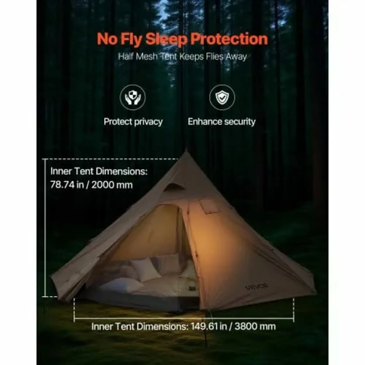 Camping Tipi Hot Tent with Stove Jack & Inner Tent - Image 4