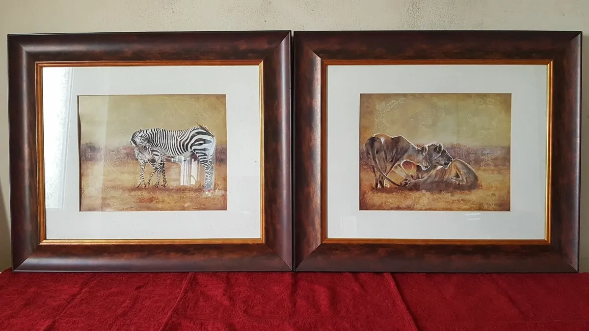 2Pc.Vanessa Jayne Framed Prints Lion &Zebra Family - Image 1