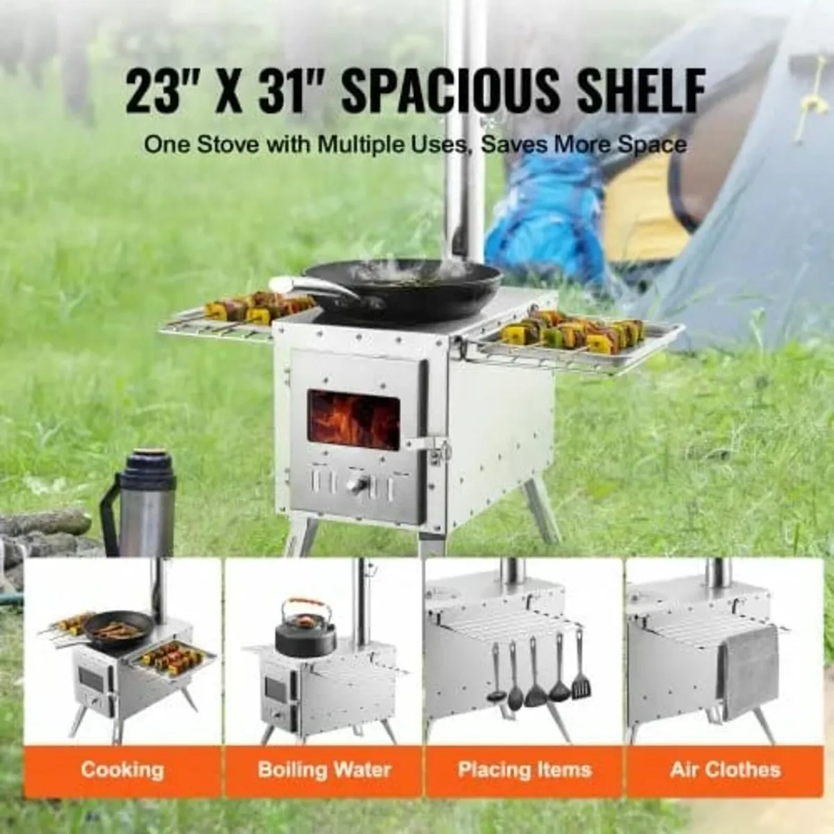 Wood Stove, 218.44 cm, Stainless Steel Camping Ten - Image 2