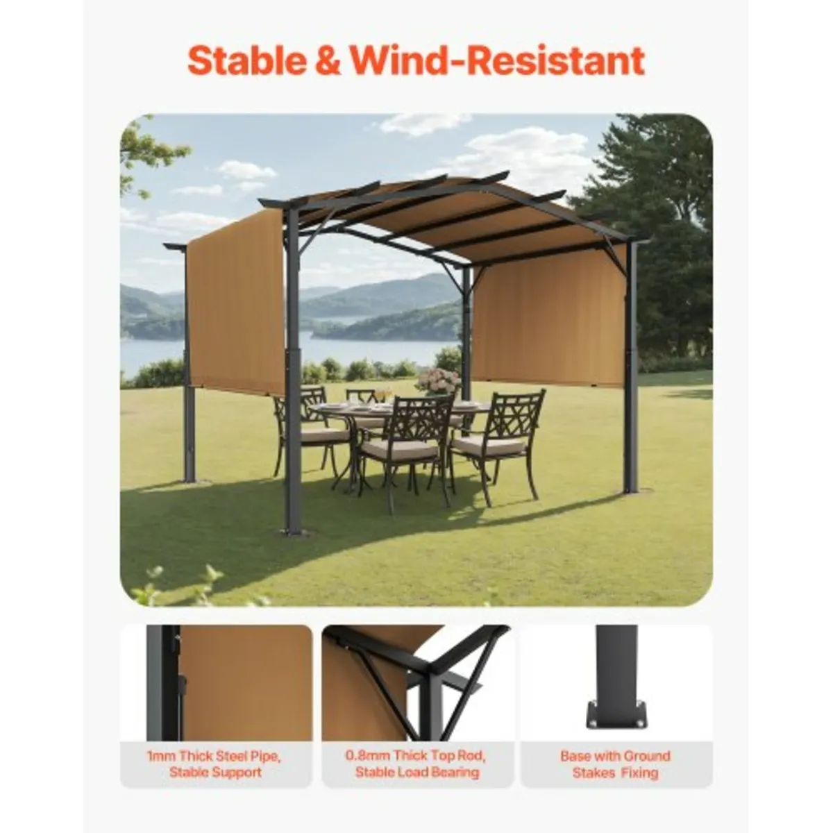 10x12 ft Outdoor Retractable Pergola with Canopy A - Image 4