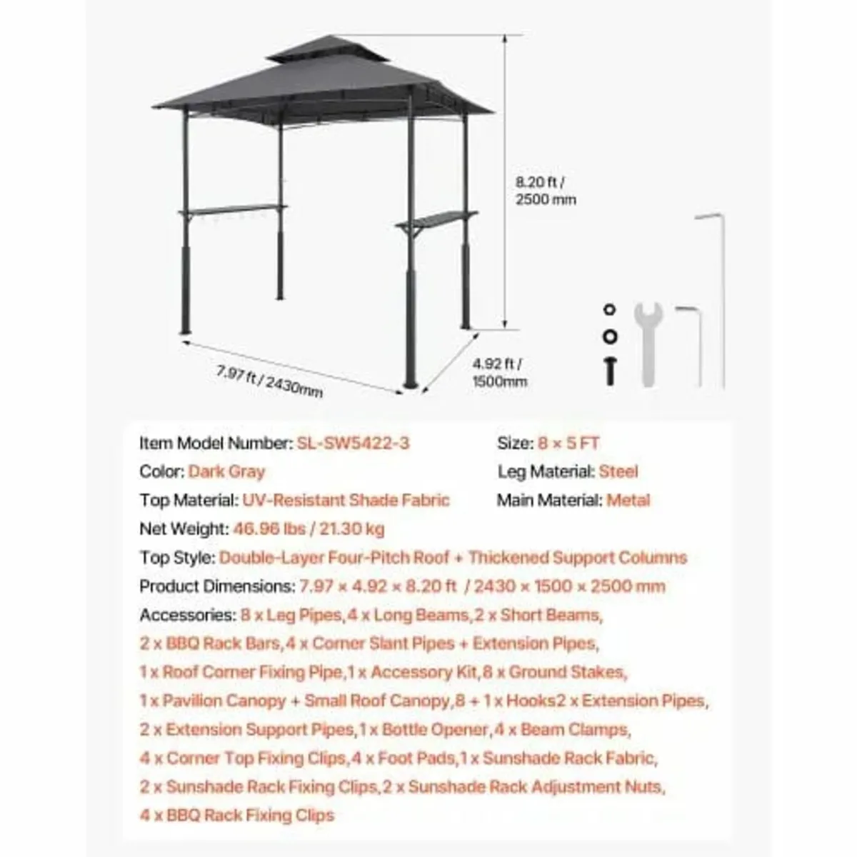 Grill Gazebo, 2.43 x 1.5 m Reinforced Outdoor BBQ - Image 2