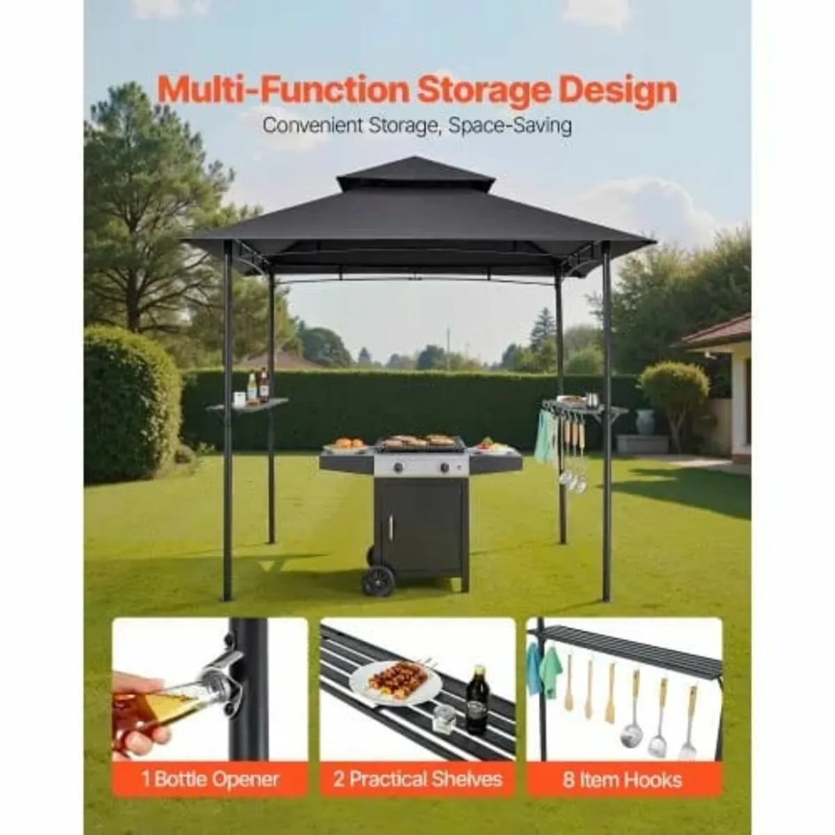 Grill Gazebo, 2.43 x 1.5 m Outdoor BBQ Gazebo with - Image 3