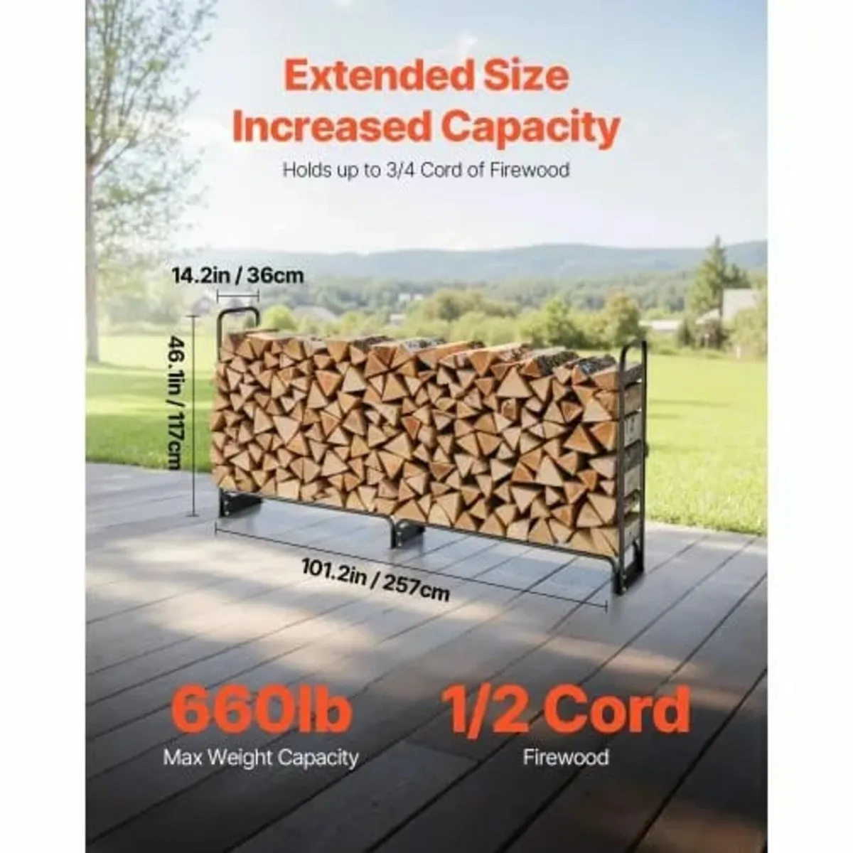 2.4m Outdoor Firewood Rack with Cover, 244 cm x 36 - Image 4