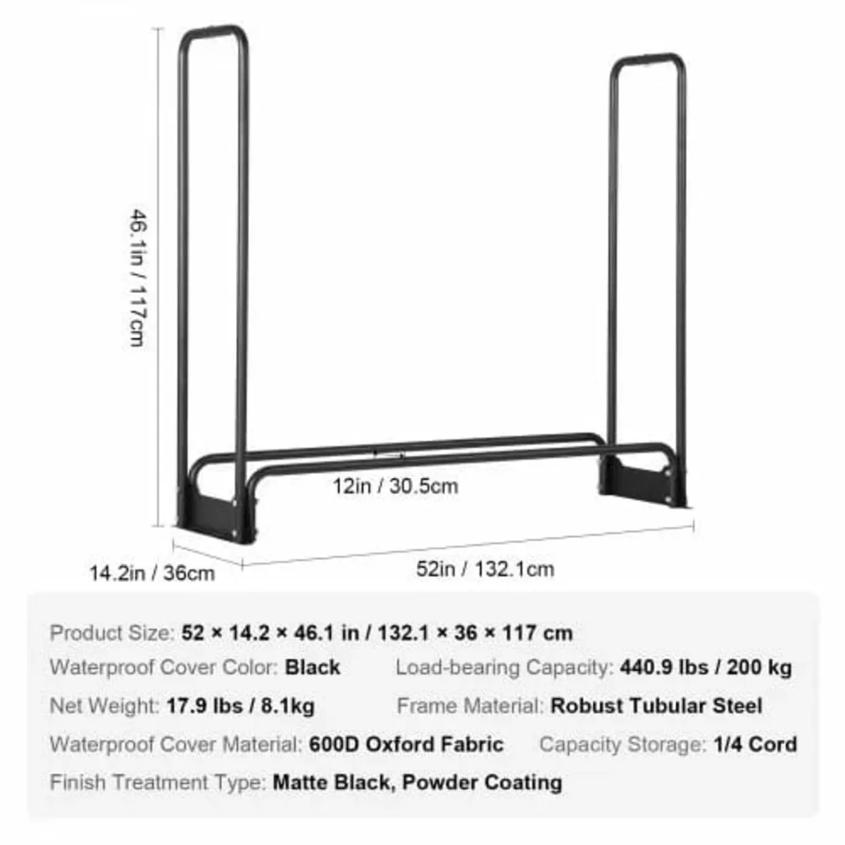 1.3m Outdoor Firewood Rack with Cover, 132 cm x 36 - Image 2