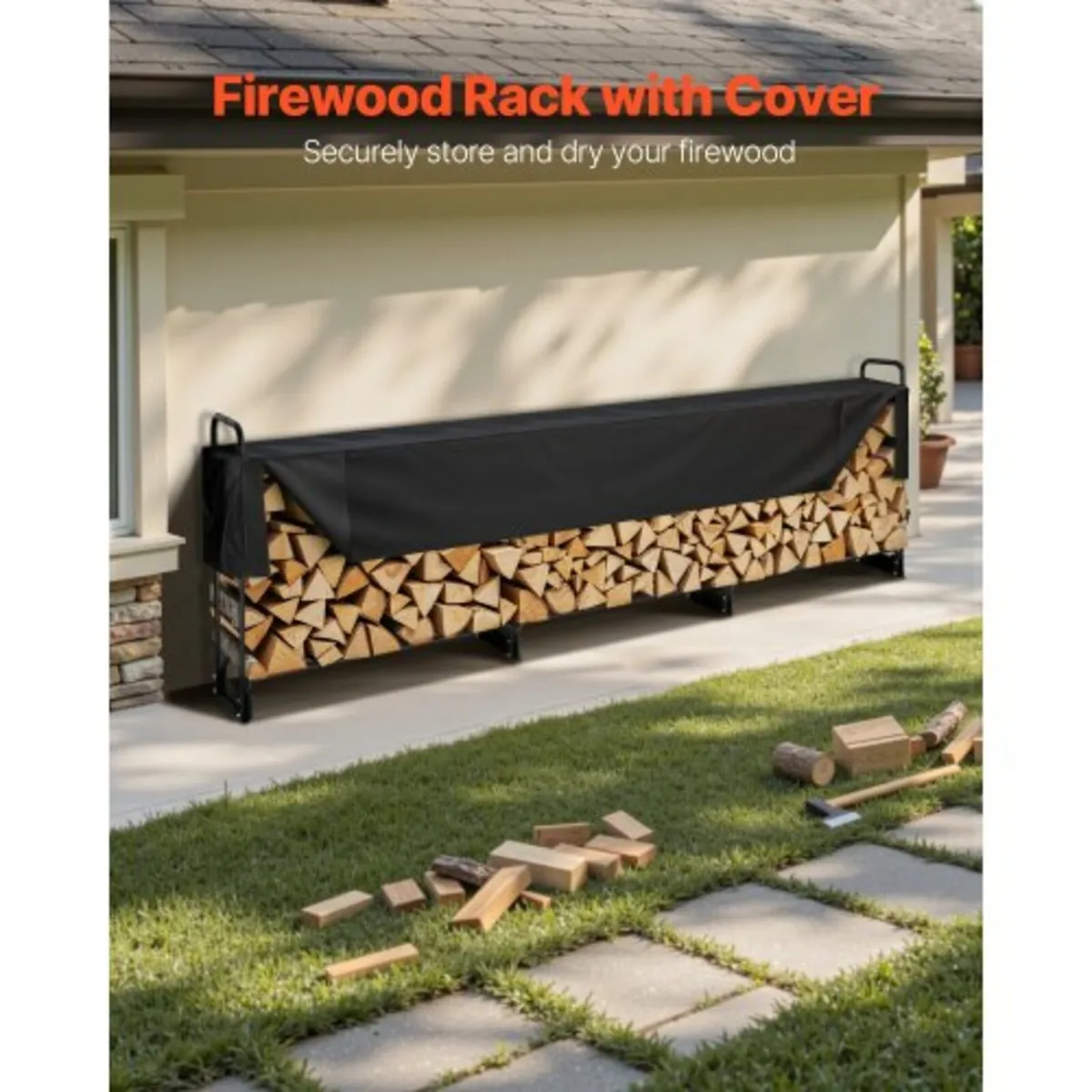 3.9m Outdoor Firewood Rack with Cover, 386 cm x 36 - Image 3