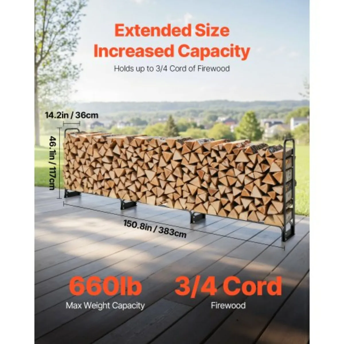 3.9m Outdoor Firewood Rack with Cover, 386 cm x 36 - Image 4