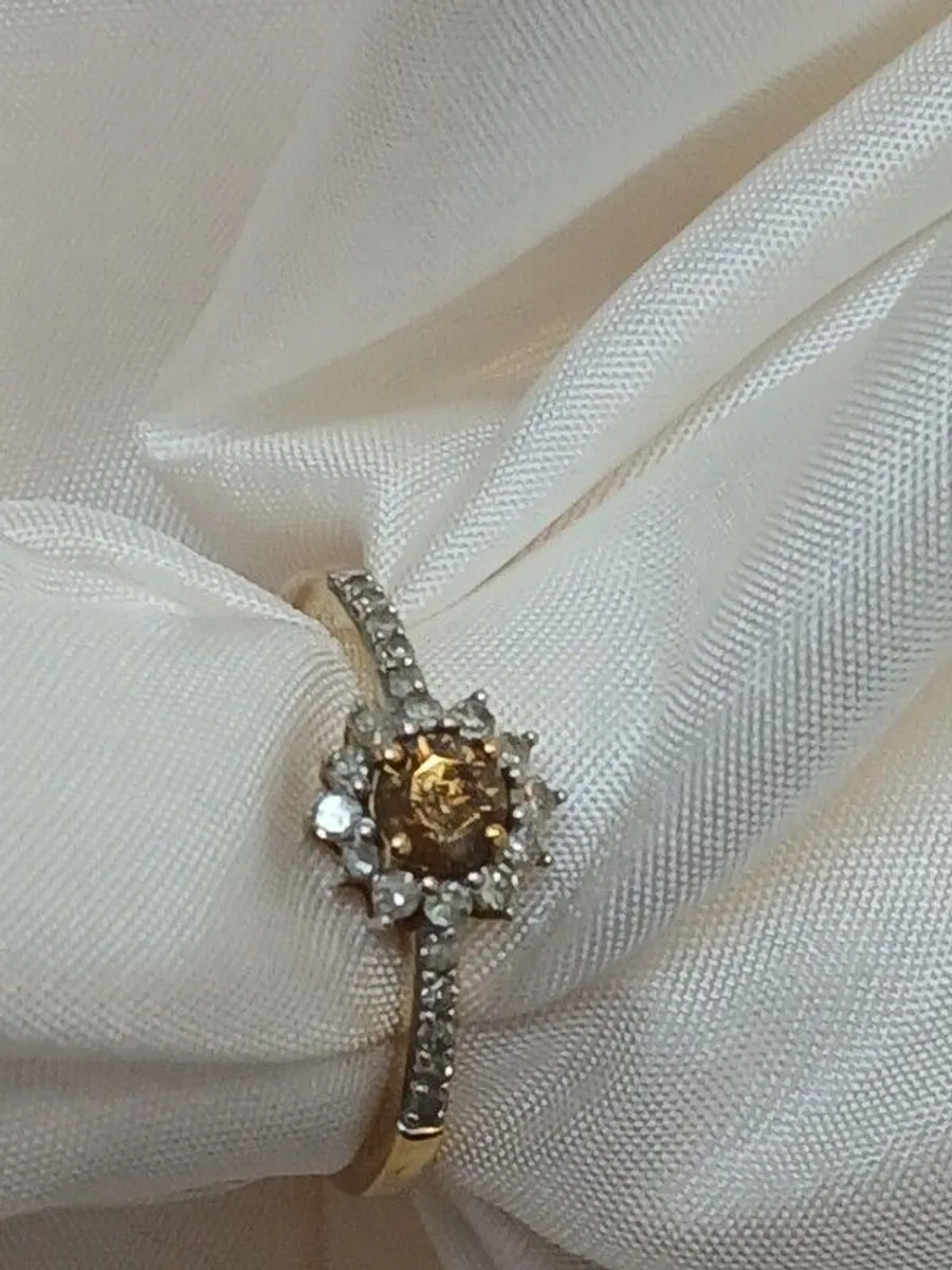 Sparkling Champagne Diamond Halo Ring - Image 1