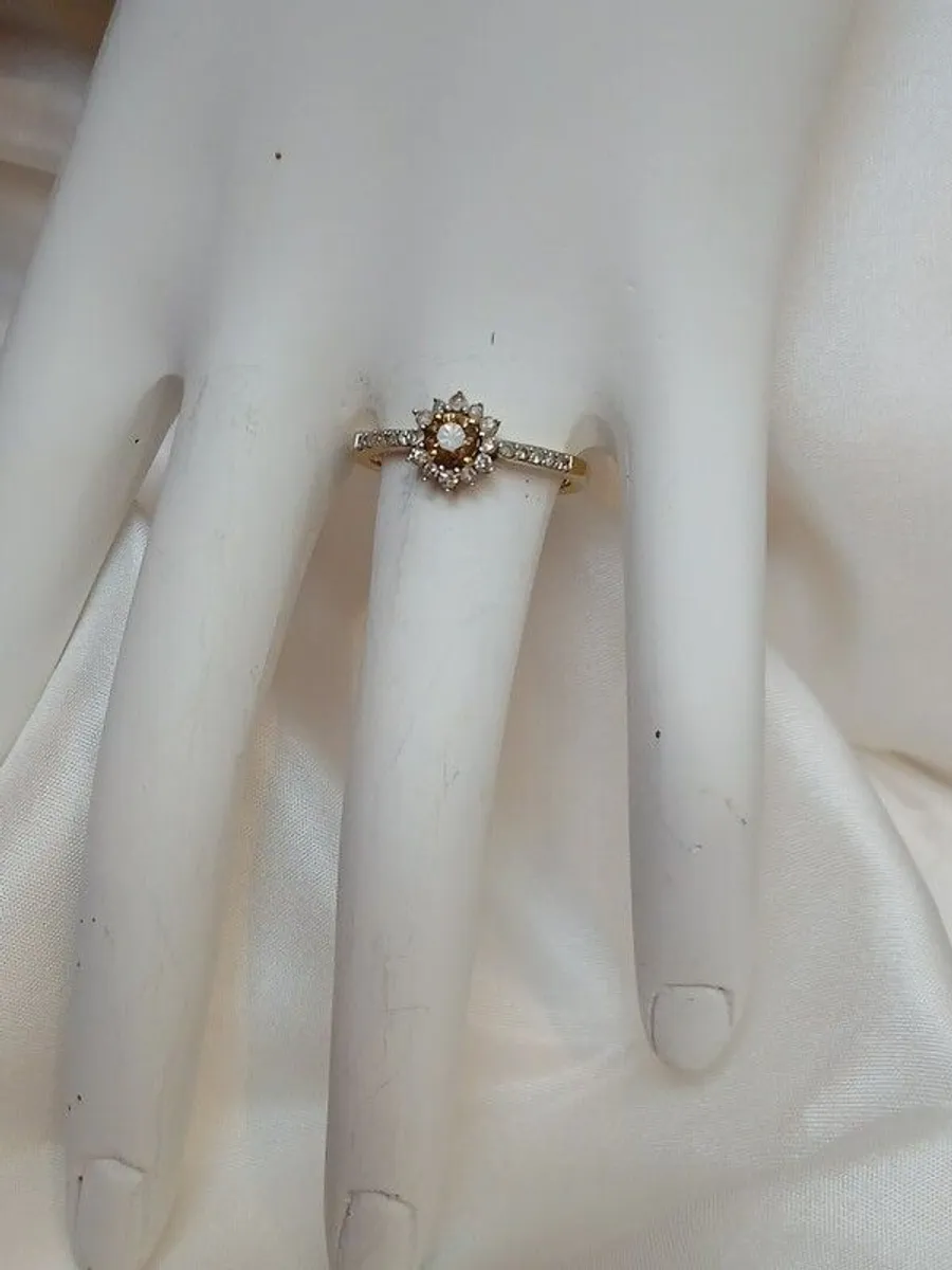 Sparkling Champagne Diamond Halo Ring - Image 3