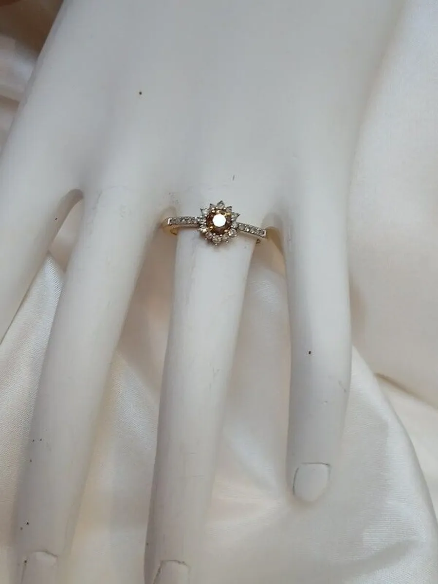 Sparkling Champagne Diamond Halo Ring - Image 4