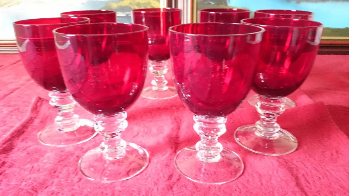 8 Piece Ruby Red Glass Stemmed Goblets - Image 2