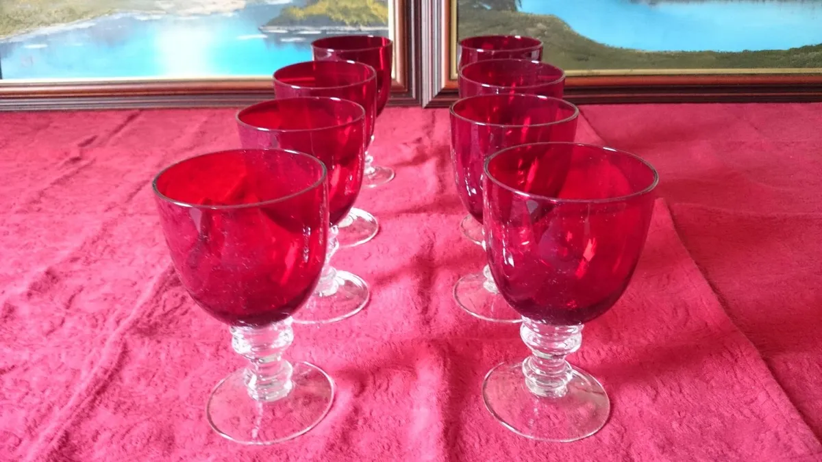 8 Piece Ruby Red Glass Stemmed Goblets - Image 4