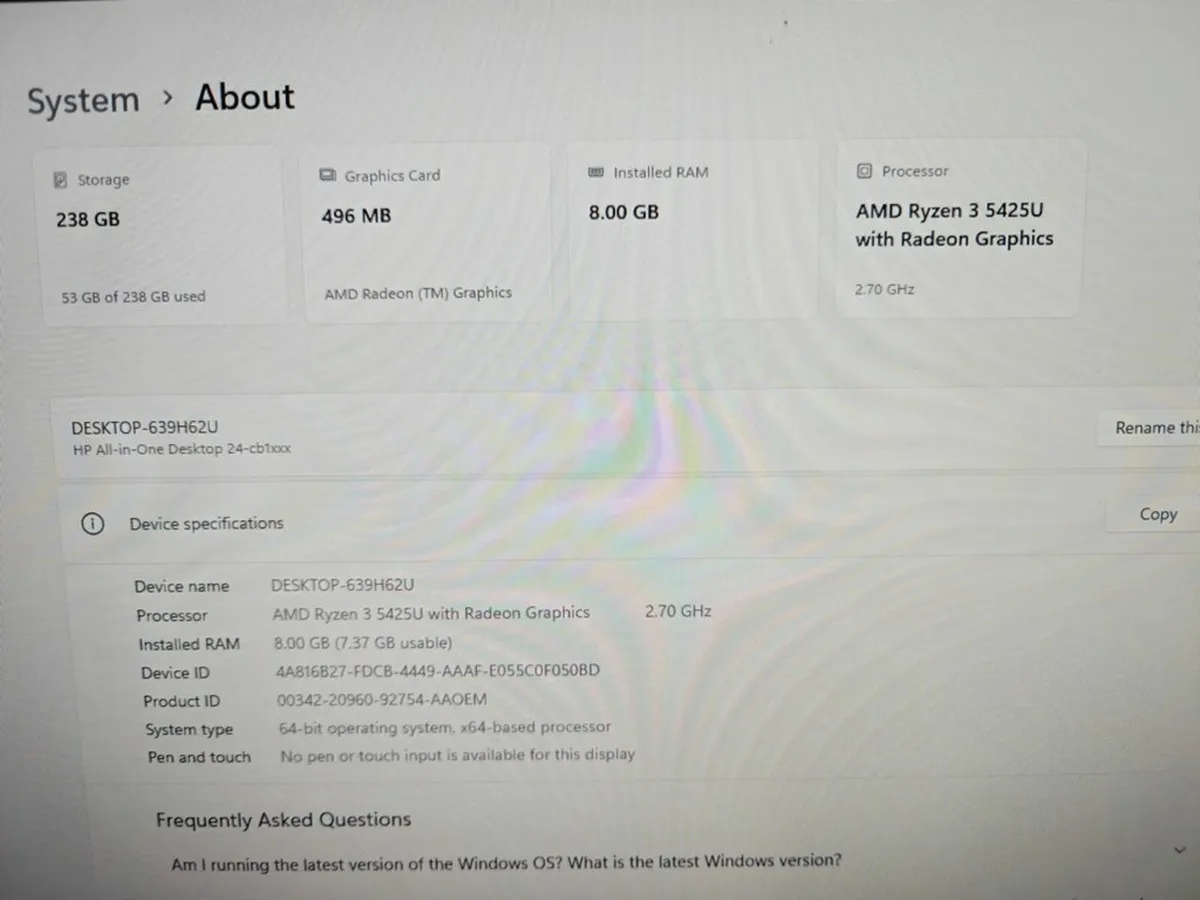 HP All-in-One PC | AMD Ryzen | 8GB | 256GB | 23.8" - Image 3