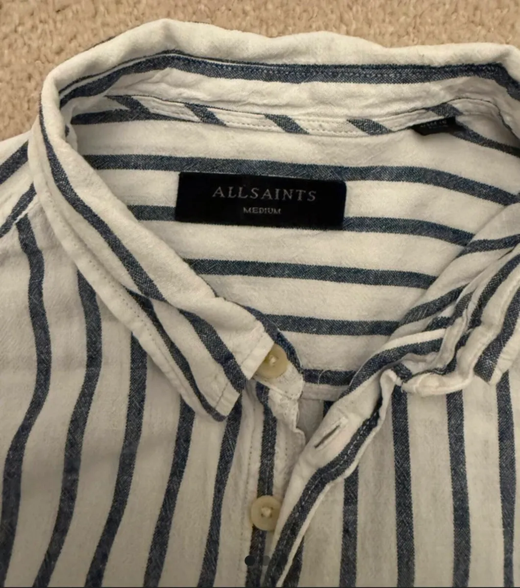 All Saints Men’s Navy / White striped shirt - Med - Image 1