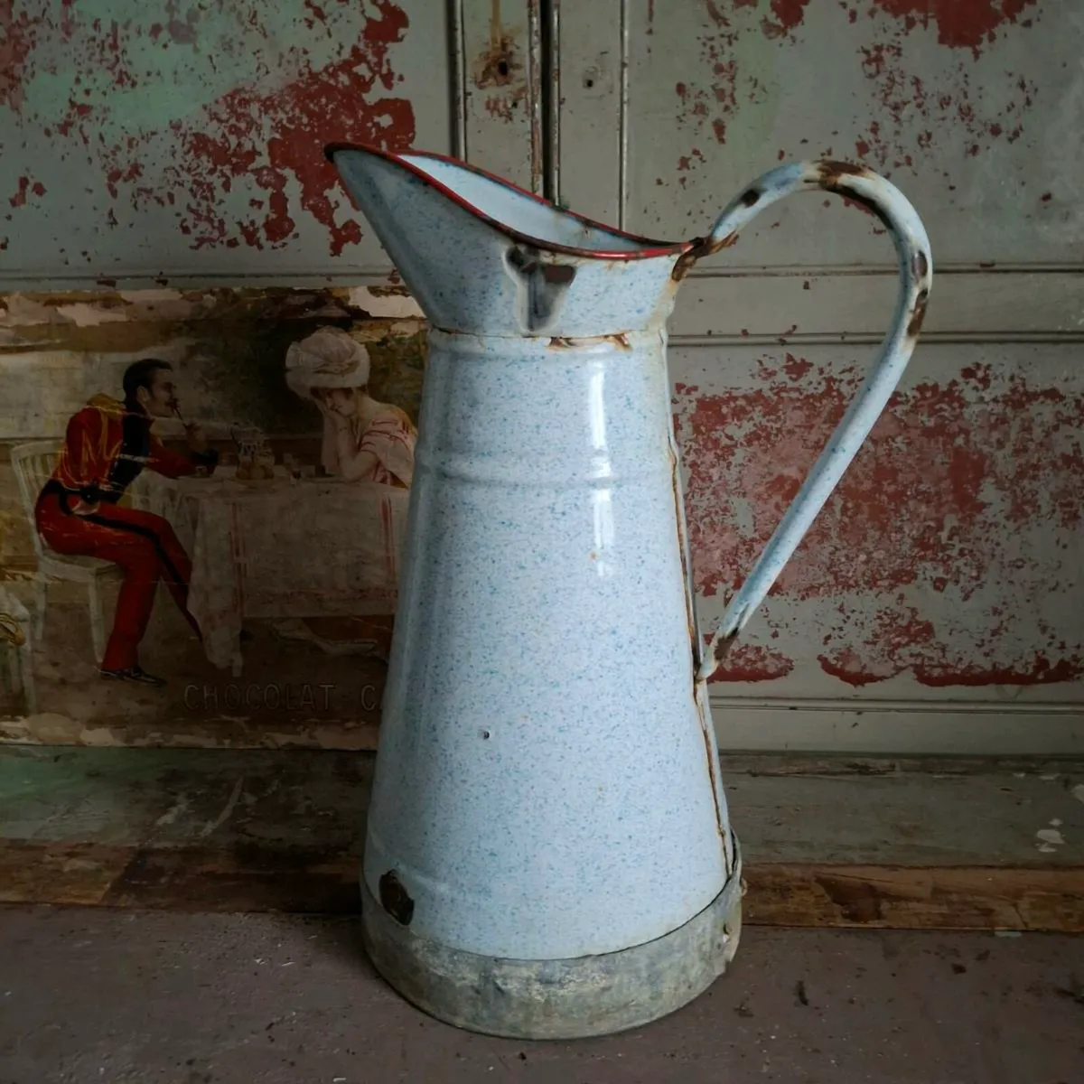 Large French Enamel Pitcher - Image 1