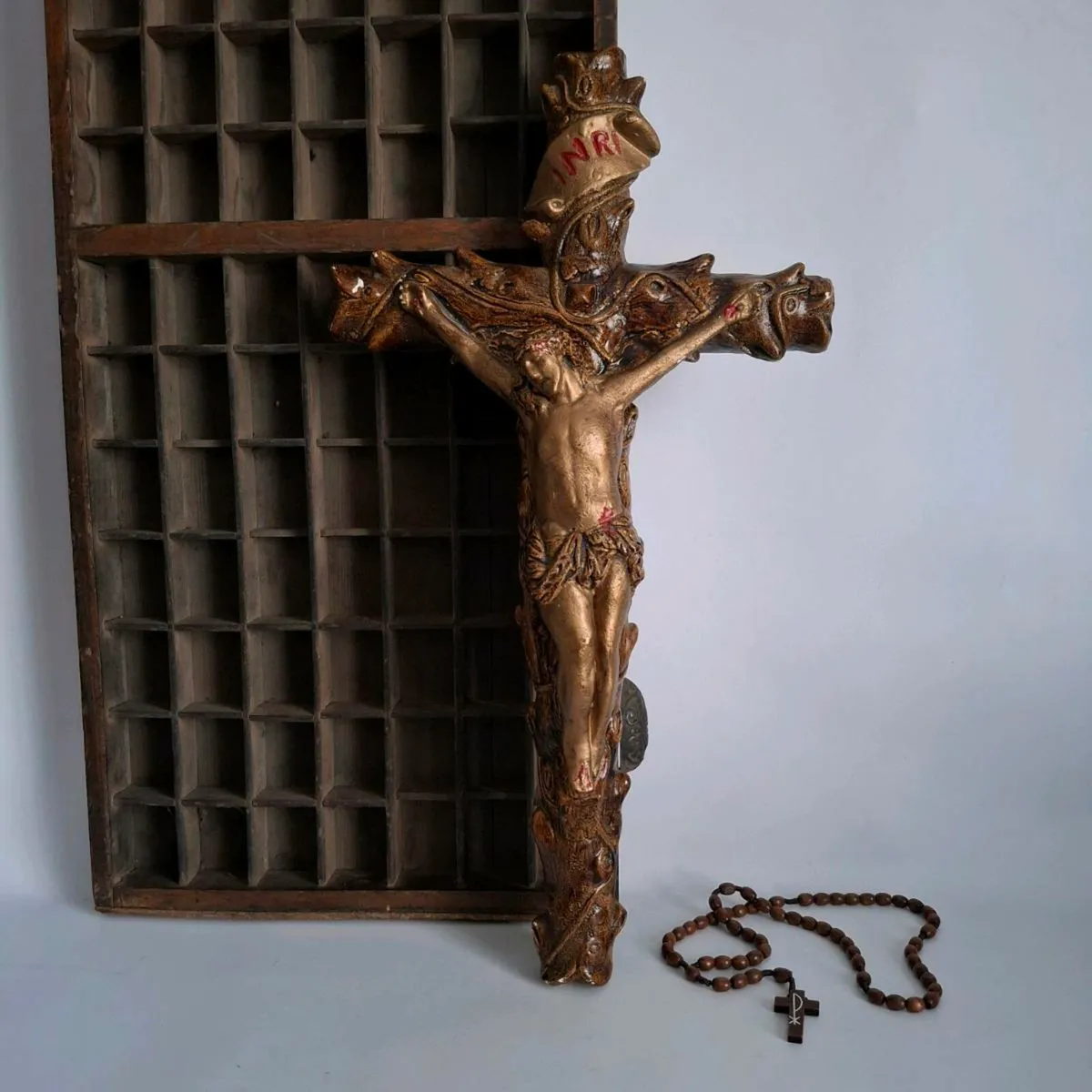 Large Ceramic Folk Art Crucifix - Image 1