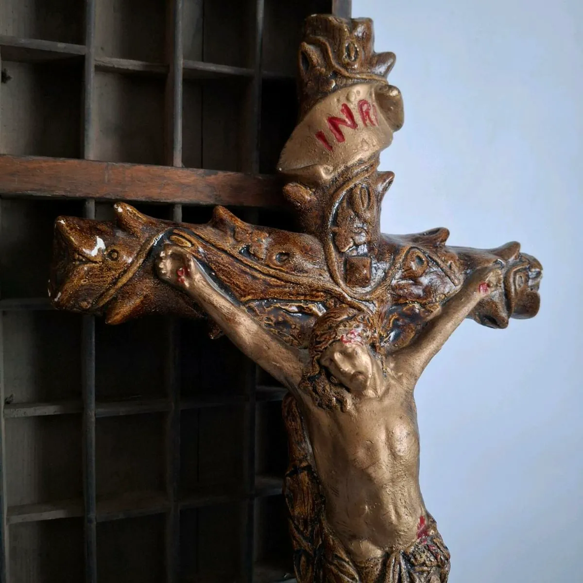 Large Ceramic Folk Art Crucifix - Image 2
