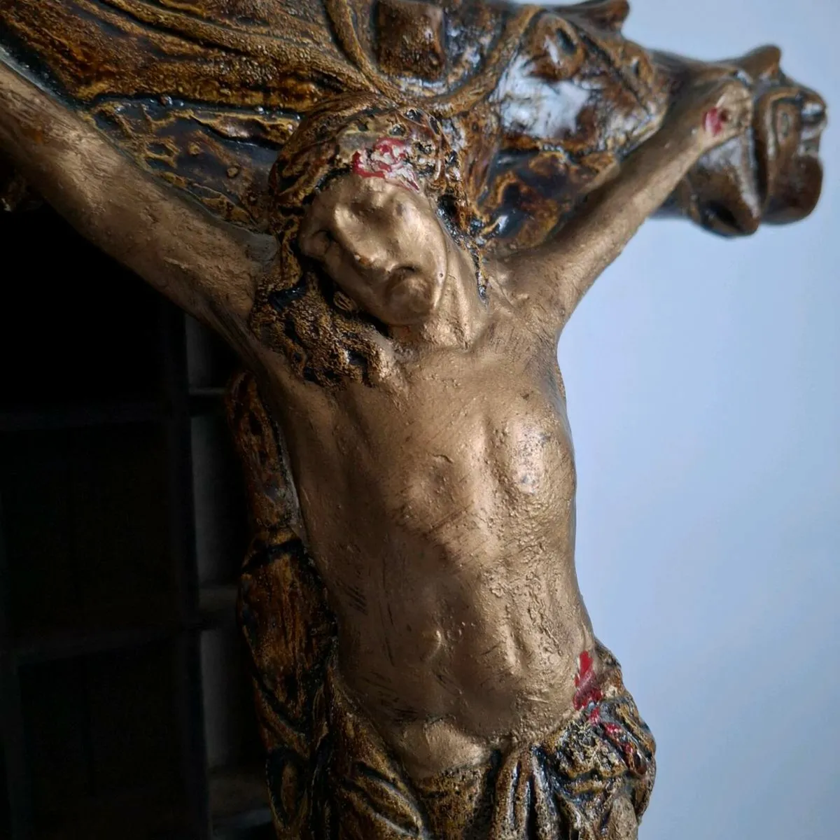 Large Ceramic Folk Art Crucifix - Image 3