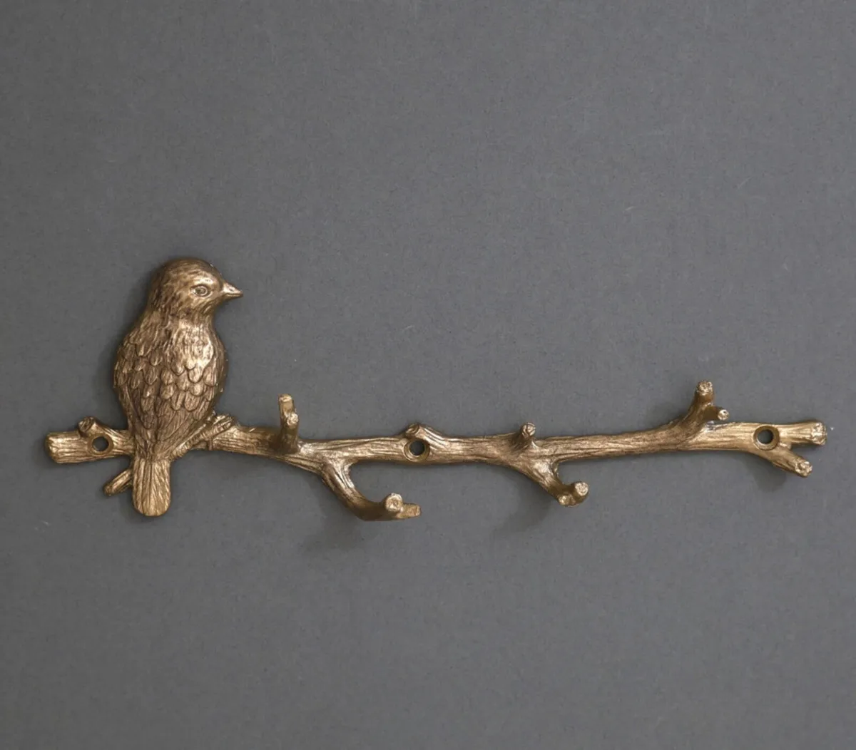 Gold Metal Bird on Branch 6 Hooks - Image 1