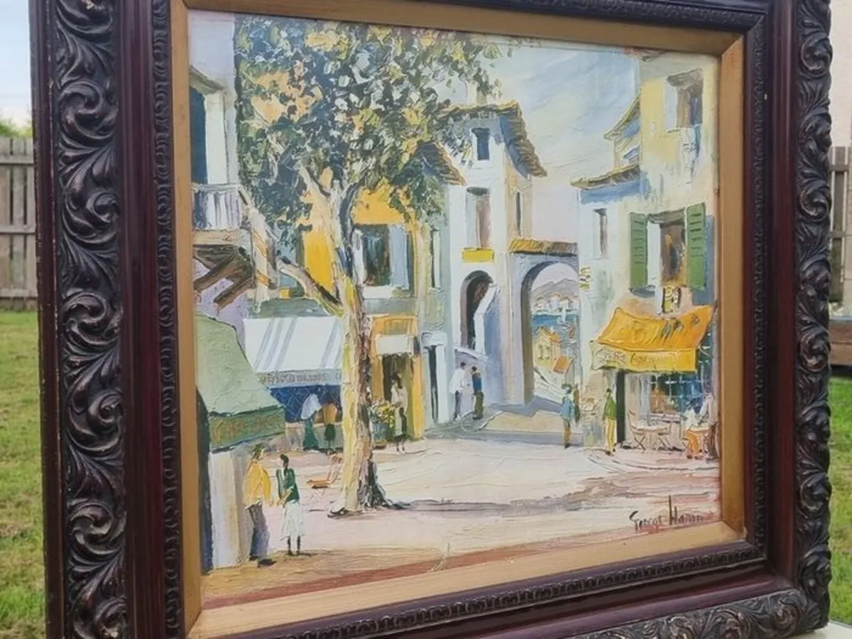 Large vintage painting in an old frame - Image 1