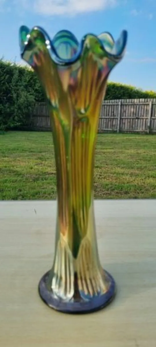 Fenton Iridescent Green Glass Vase - Image 1