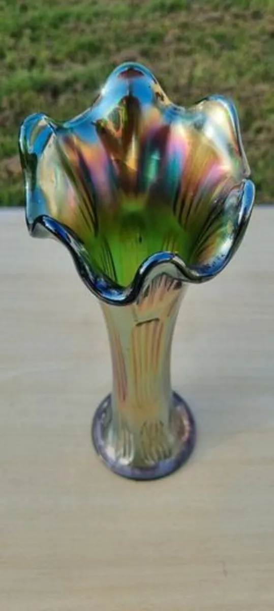 Fenton Iridescent Green Glass Vase - Image 4