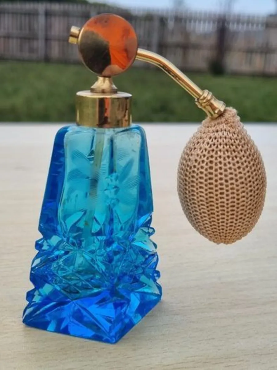 Art deco style cut glass blue perfume bottle - Image 1