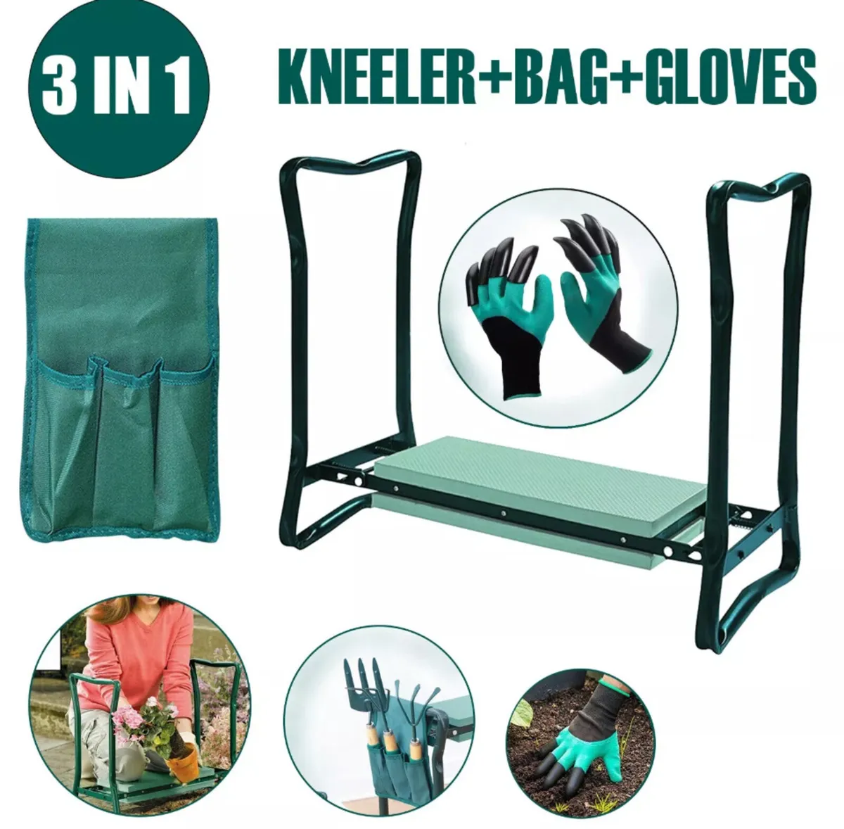 Garden Kneeler Folding Stool Tool Bag & Gloves NEW - Image 1