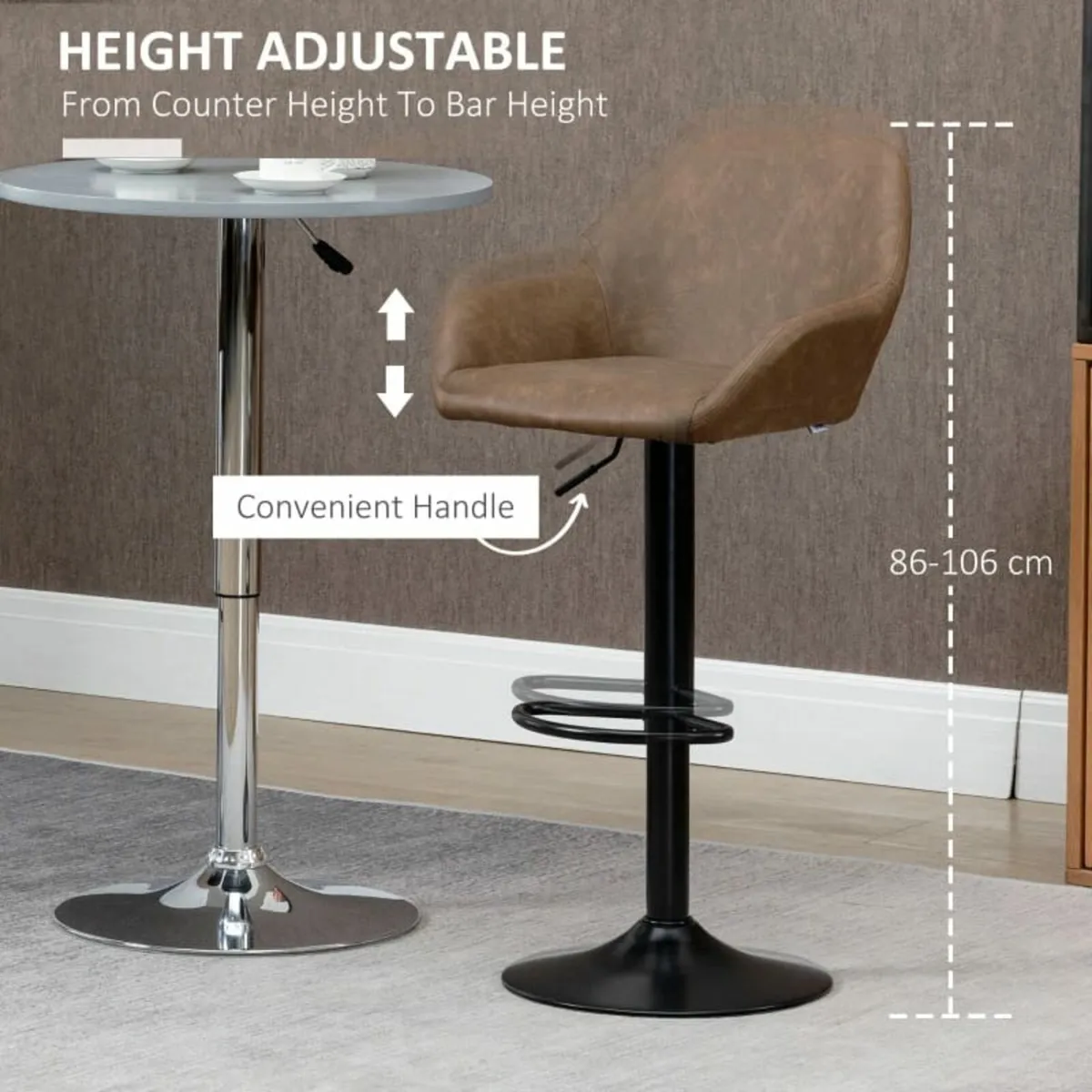 Adjustable Bar Stools Set of 2, Swivel Barstools w - Image 3