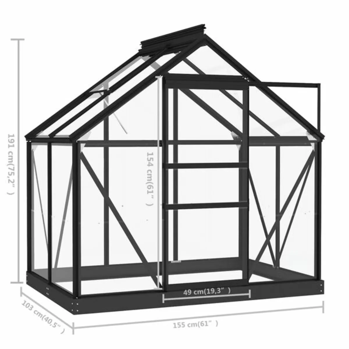 Glass Greenhouse Anthracite 155x103x191 cm Alumini - Image 4