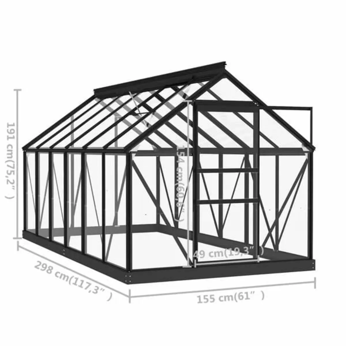 Glass Greenhouse Anthracite 155x298x191 cm Alumini - Image 2