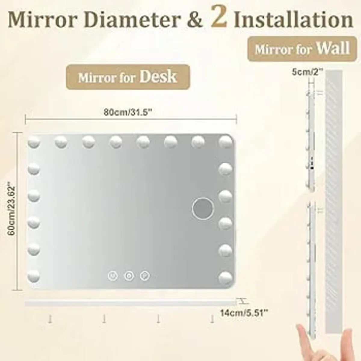 Hollywood Vanity Mirror for Makeup: 80x60 cm - 3 C - Image 2