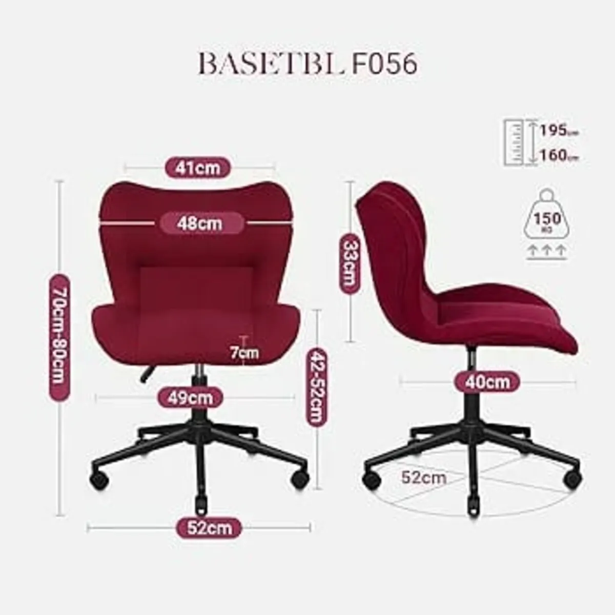 Office Chair Red Lovely Armless Makeup Vanity Dres - Image 2