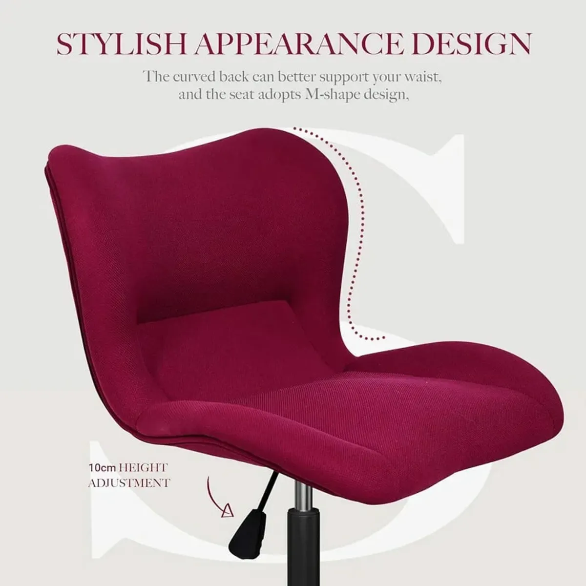 Office Chair Red Lovely Armless Makeup Vanity Dres - Image 3