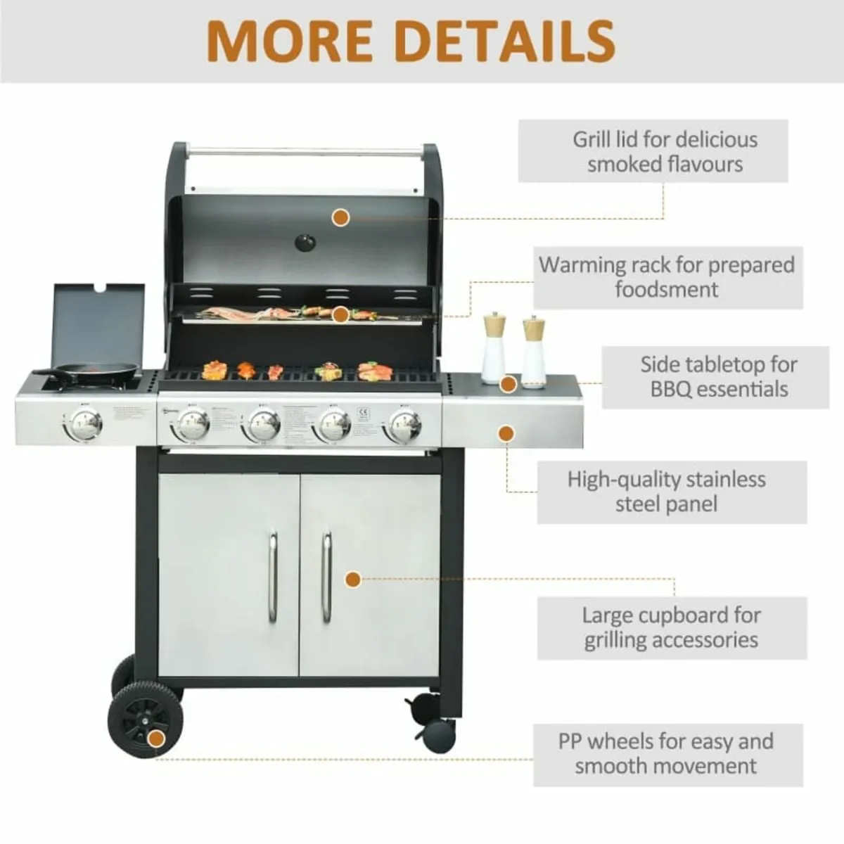 Gas Barbecue Grill 4+1 Burner Garden Smoker BBQ Tr - Image 3
