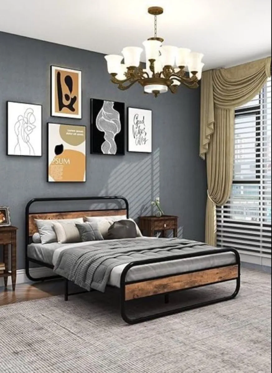 King Bed Frame with Headboard,Oval-Shaped