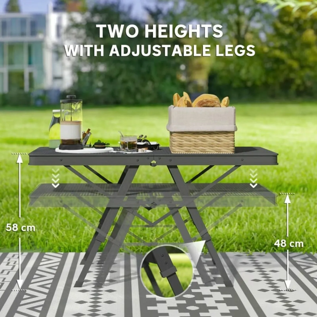 3 ft Folding Camping Table w/ Adjustable Heights, - Image 3