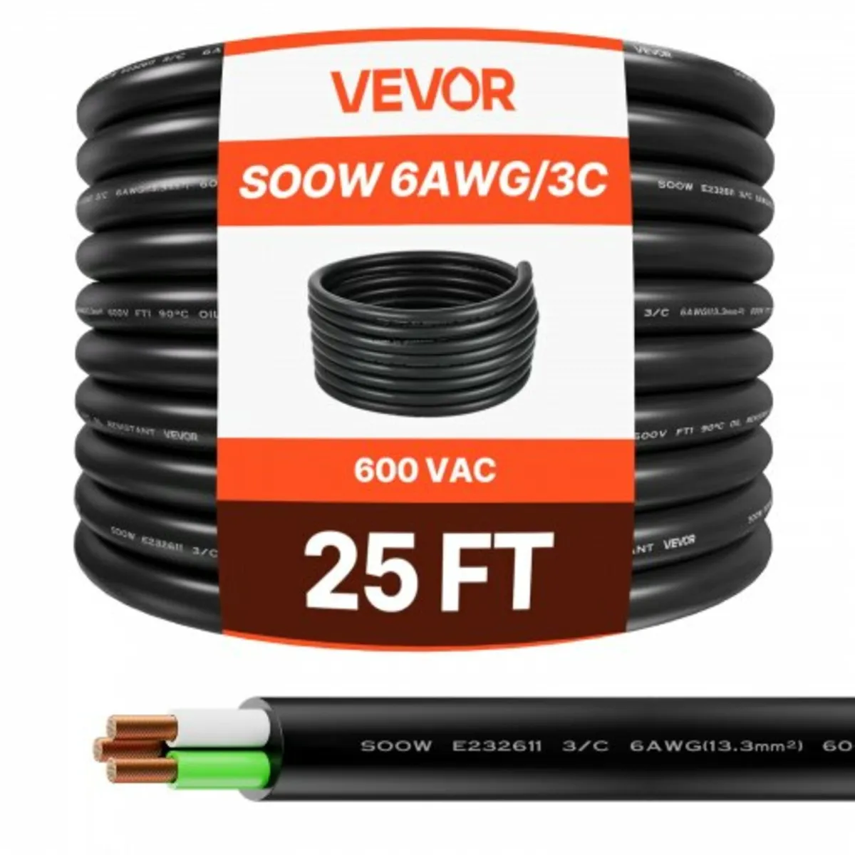 25 FT(7.62 m) 6AWG (16 mm²) Premium Electrical Pow - Image 1