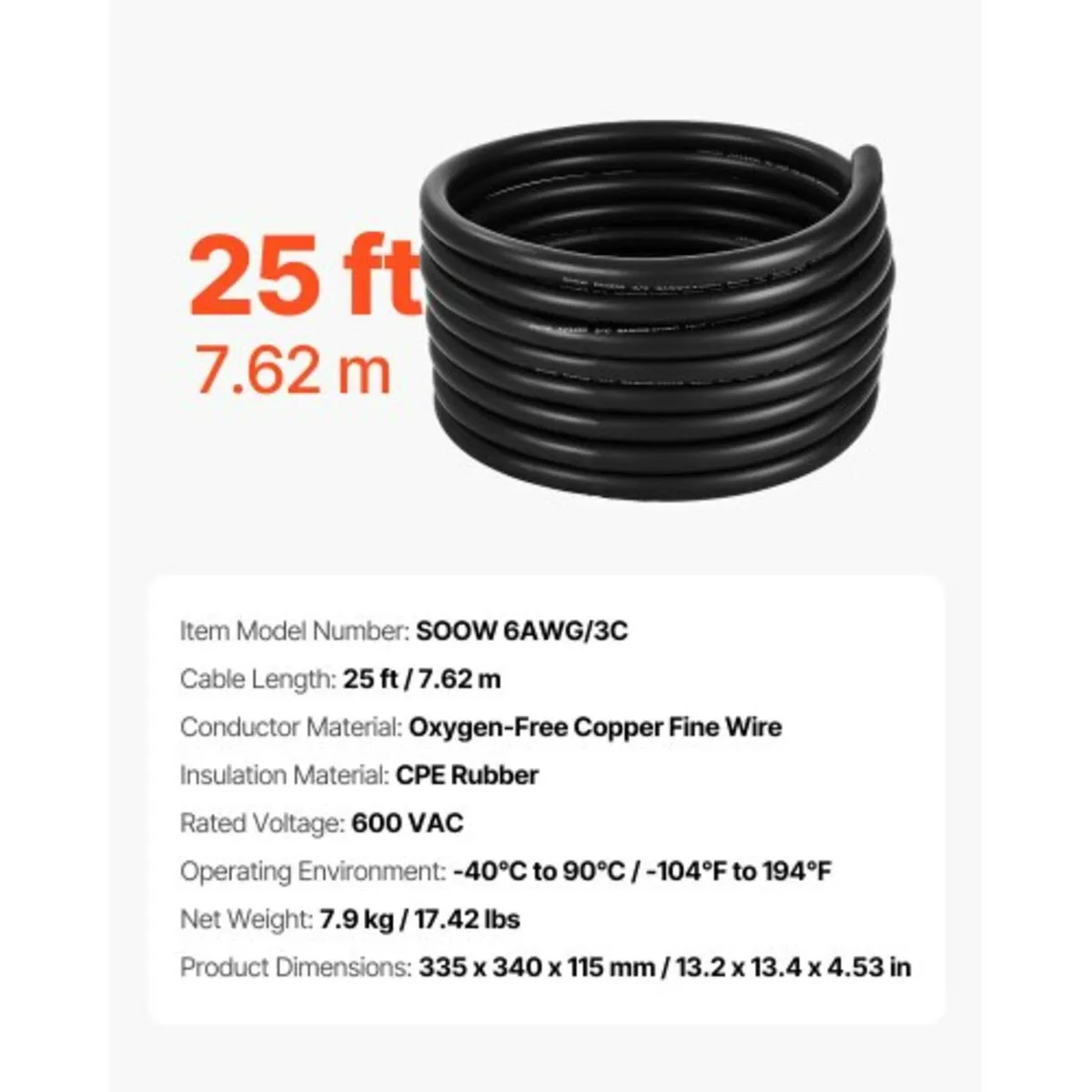 25 FT(7.62 m) 6AWG (16 mm²) Premium Electrical Pow - Image 2